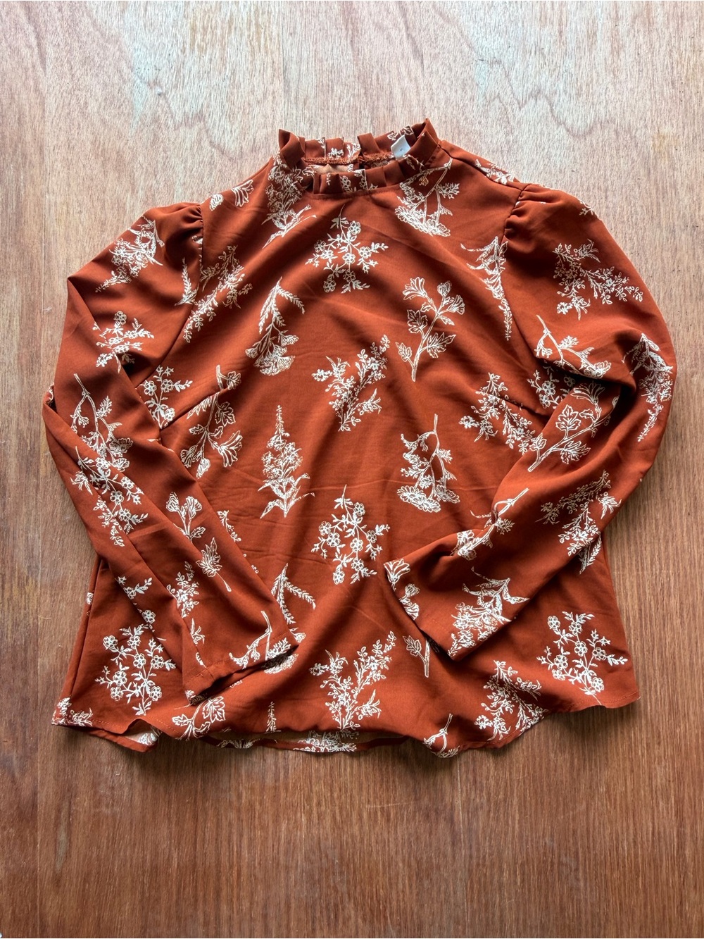 Women's Rust Floral Mock Neck Long Sleeve Top